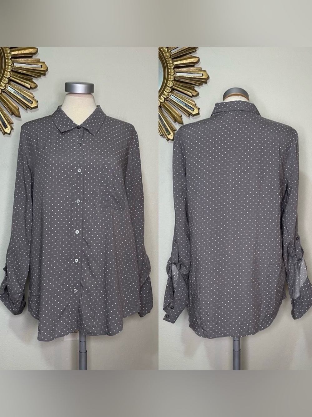Soft Joie Grey Star Moon Button Down Top